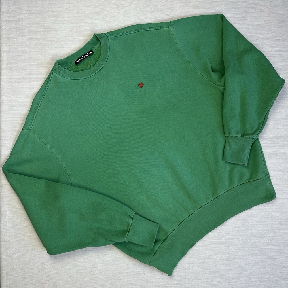 Acne Studios Face Logo Crew Neck Sweatshirt Oversized Men XS Green Patina Dye